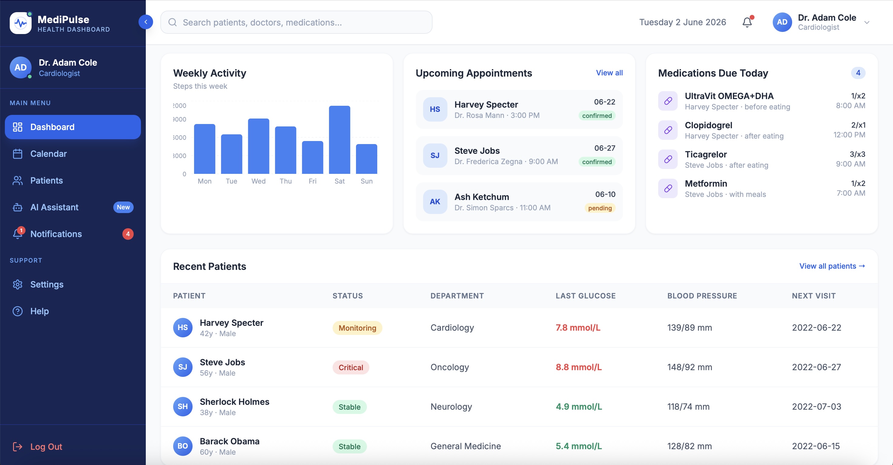 MediPulse UI screen