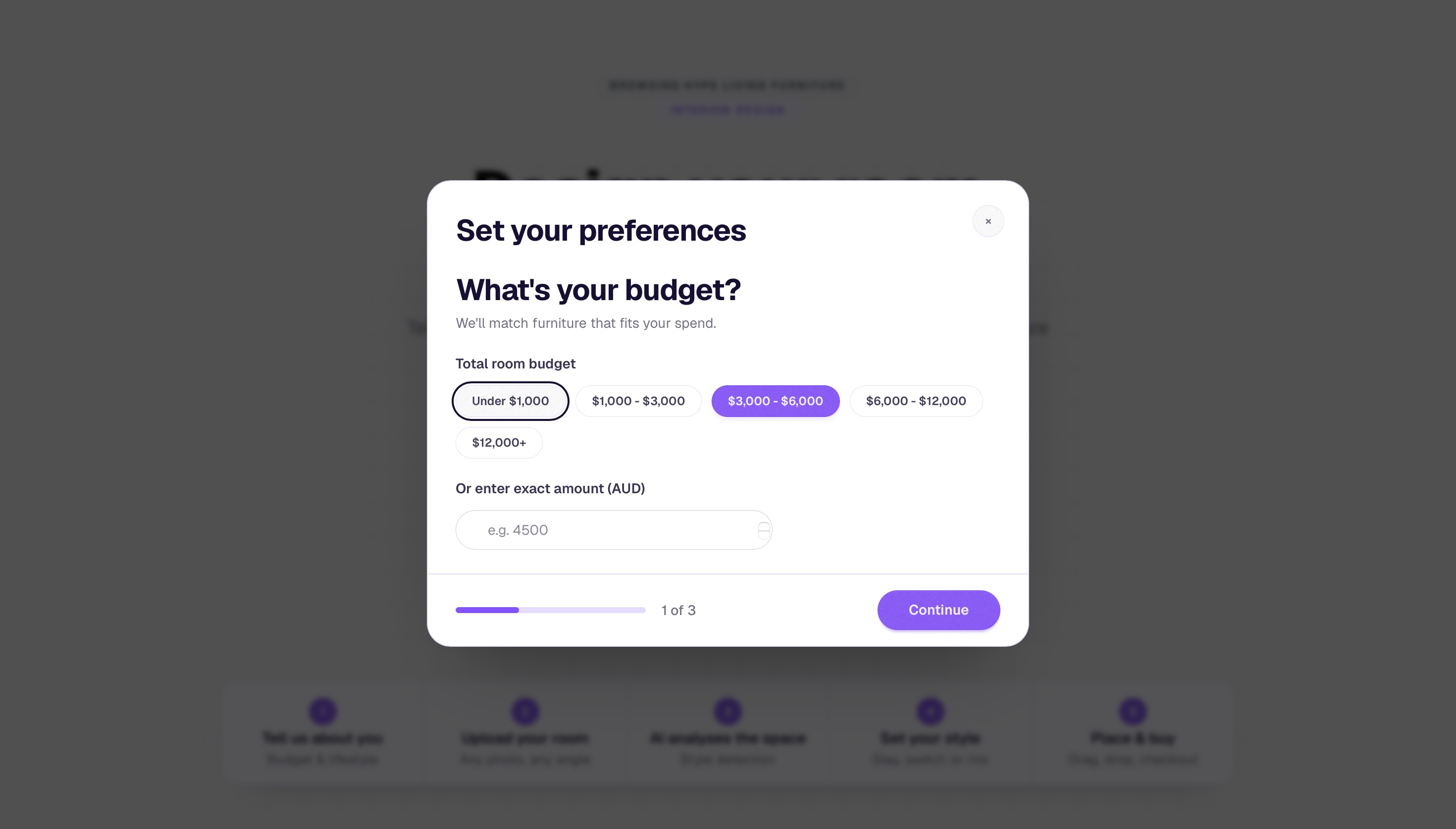 Budget modal - step 1 of 3