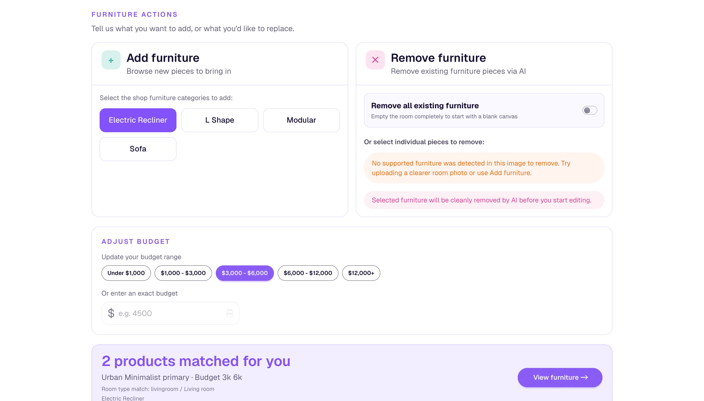 Furniture matched - Add and Remove furniture